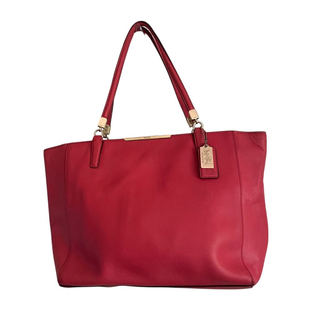 COACH Madison Saffiano Leather East/West Tote Bag Love Red Color Classy Elegant